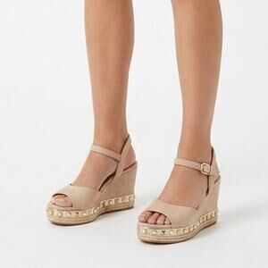 Lilly Pulitzer Hadley Espadrille Wedge Sandals Womens US 9 Beige Pearl Studded